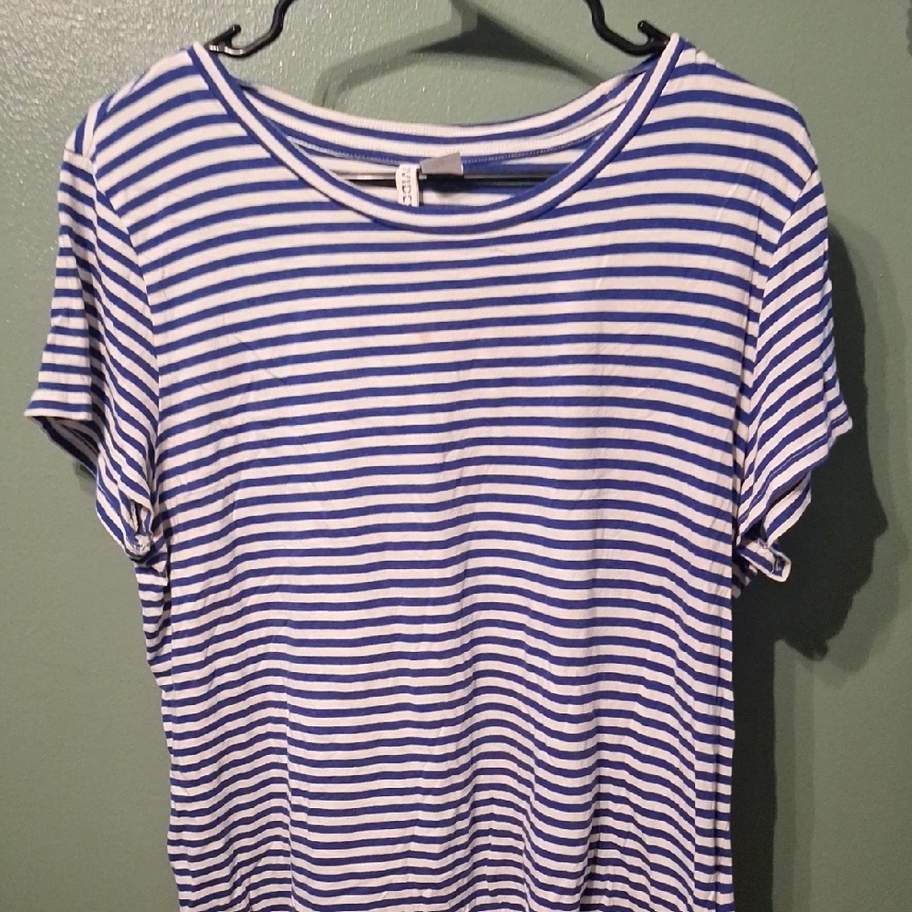 Blue and White Striped Women's Top